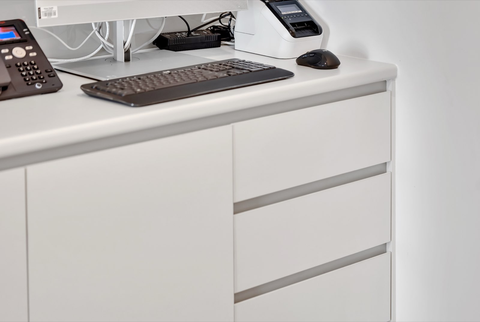 Reception workstation detail at IVF Australia Frenchs Forest medical fitout